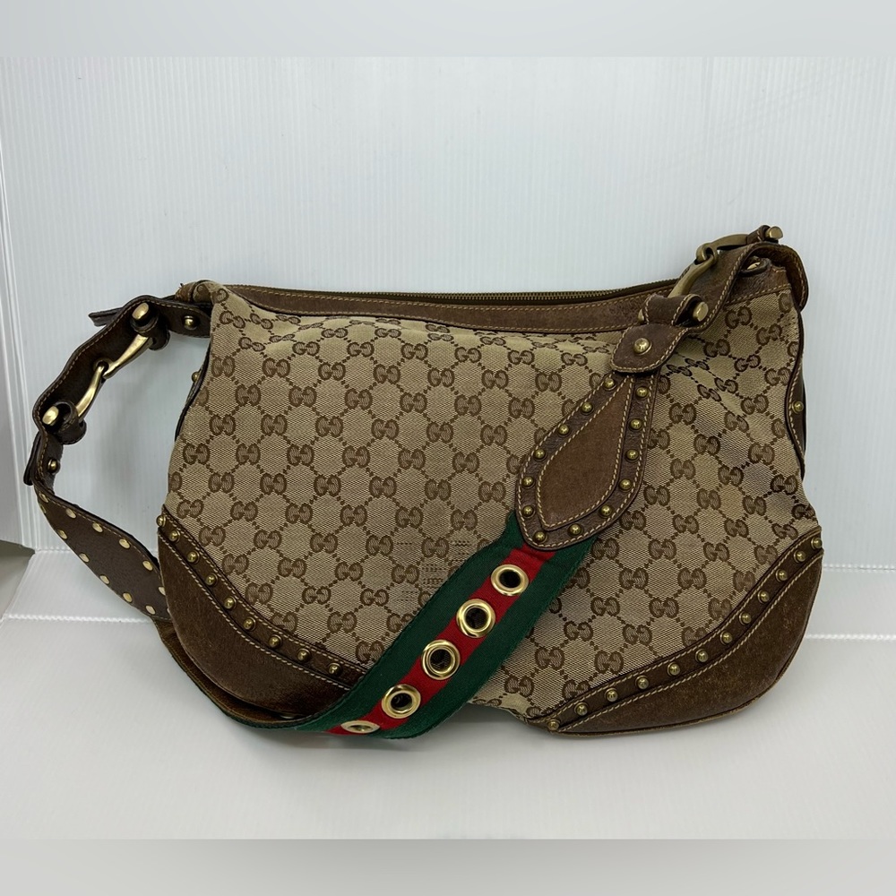 Gucci Pelham Monogram Canvas Studded Shoulder Bag